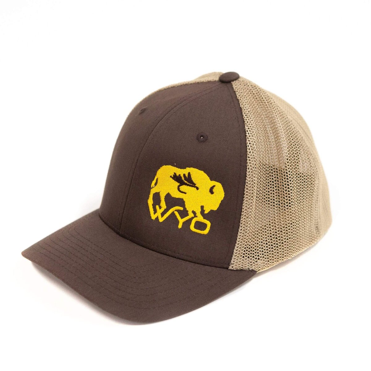 Wyoming Gold Wyo - Bison - Brown Mesh Flex-Fit Hat Fly and Shop