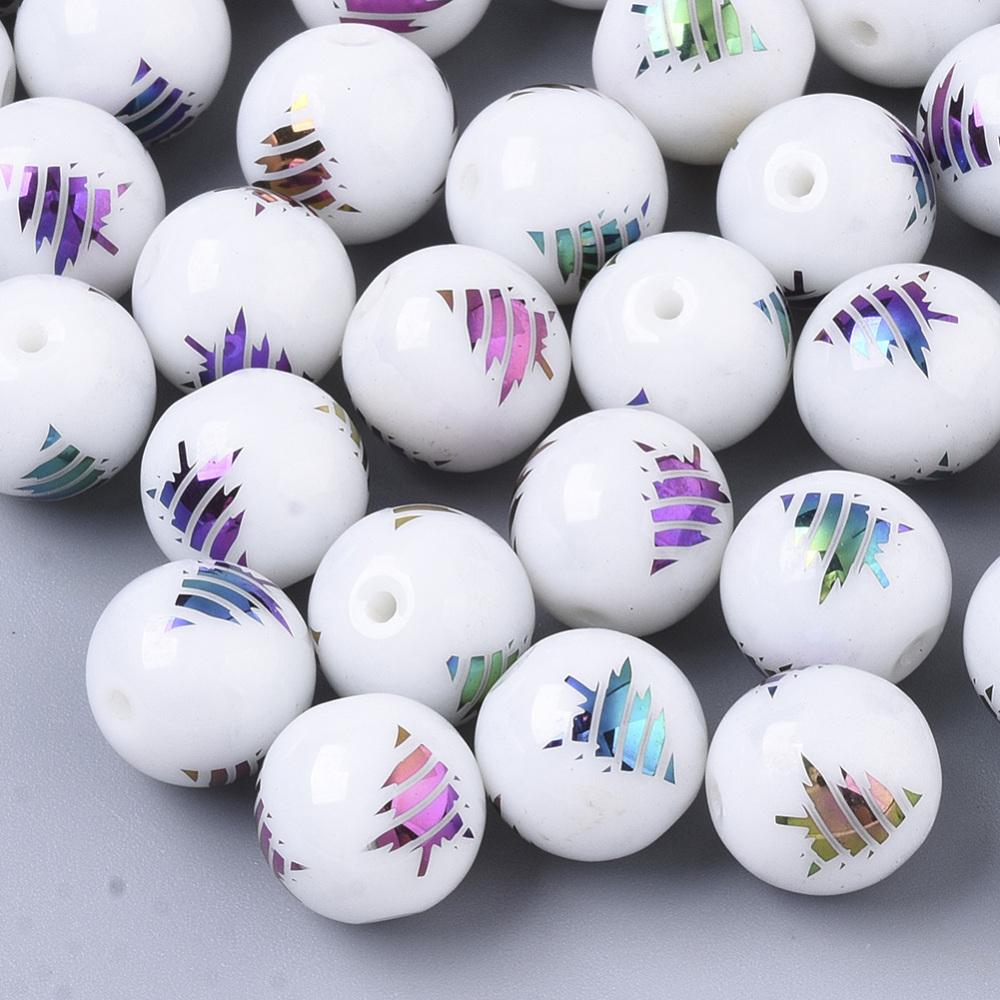 10mm Round Multi-Color Electroplate Pine Tree Glass Beads Evergreen ...