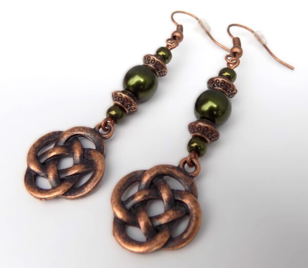 Shop Wyoming Beaded Celtic Knot Forest Green and Copper Handcrafted Dangle Earrings