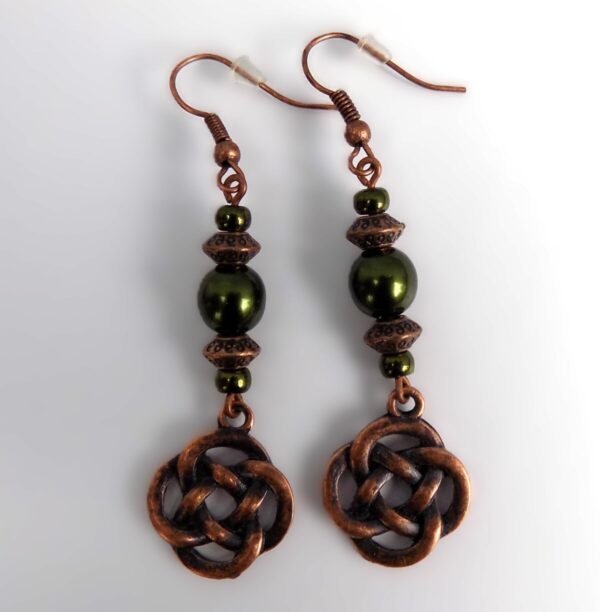 Shop Wyoming Beaded Celtic Knot Forest Green and Copper Handcrafted Dangle Earrings