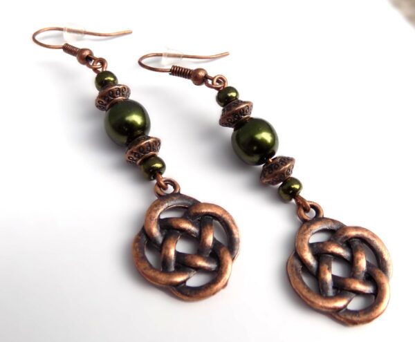 Shop Wyoming Beaded Celtic Knot Forest Green and Copper Handcrafted Dangle Earrings