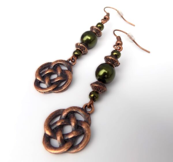 Shop Wyoming Beaded Celtic Knot Forest Green and Copper Handcrafted Dangle Earrings