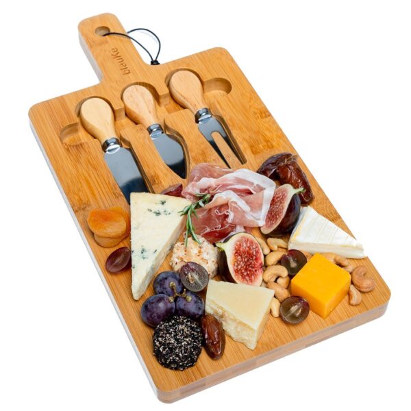 Shop Wyoming Bamboo Cheese Board and Knife Set – 12×8 inch Charcuterie Board with Magnetic Cutlery Storage – Wood Serving Tray with Handle