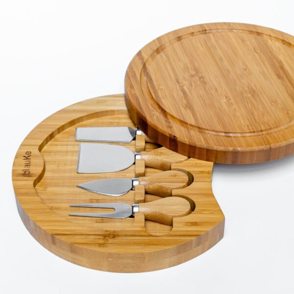 Shop Wyoming Bamboo Cheese Board and Knife Set – 10 Inch Swiveling Charcuterie Board with Slide-Out Drawer