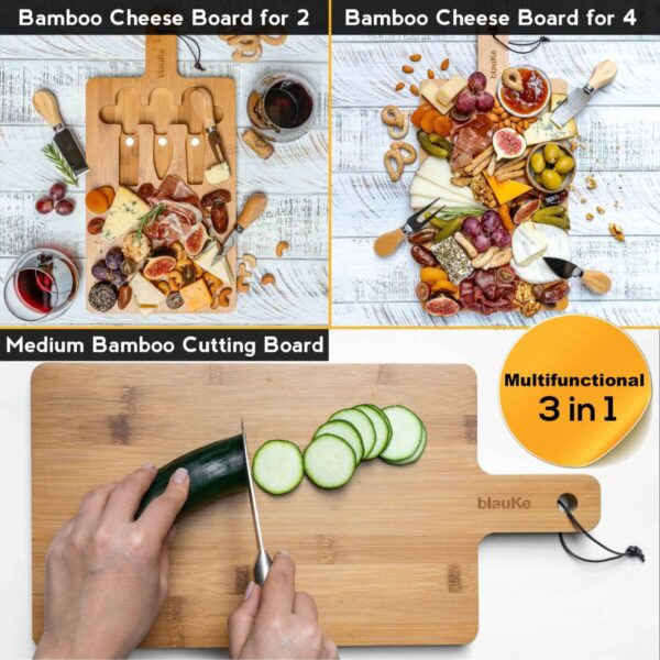 Shop Wyoming Bamboo Cheese Board and Knife Set – 12×8 inch Charcuterie Board with Magnetic Cutlery Storage – Wood Serving Tray with Handle