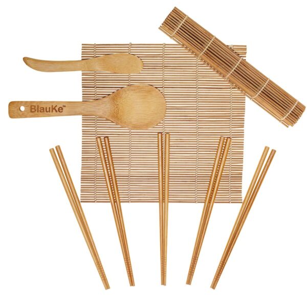 Shop Wyoming Bamboo Sushi Making Kit with 2 Sushi Rolling Mats, 5 Pairs of Reusable Bamboo Chopsticks, 1 Rice Paddle and 1 Spreader – Beginner Sushi Kit