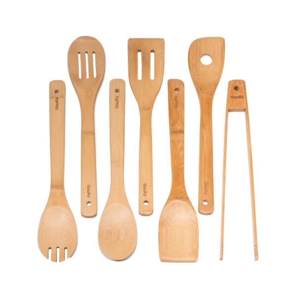 Shop Wyoming Wooden Spoons for Cooking 7-Pack – Bamboo Kitchen Utensils Set for Nonstick Cookware