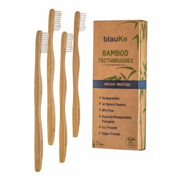 Shop Wyoming Bamboo Toothbrush Set 4-Pack – Bamboo Toothbrushes with Medium Bristles for Adults – Eco-Friendly, Biodegradable, Natural Wooden Toothbrushes