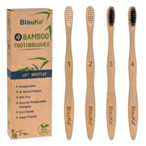 Shop Wyoming Bamboo Toothbrush Set 4-Pack – Bamboo Toothbrushes with Soft Bristles for Adults – Eco-Friendly, Biodegradable, Natural Wooden Toothbrushes