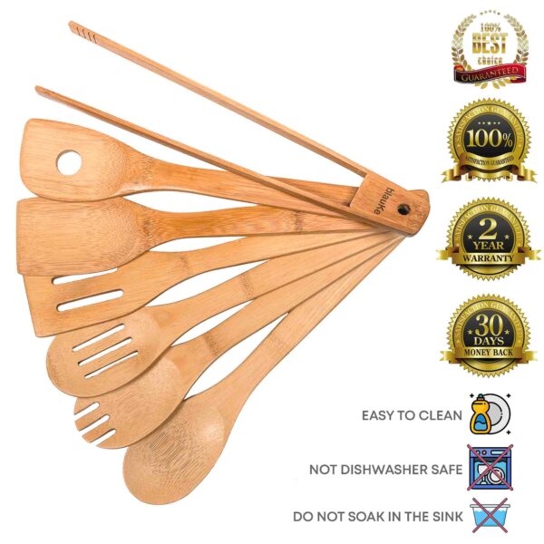 Shop Wyoming Wooden Spoons for Cooking 7-Pack – Bamboo Kitchen Utensils Set for Nonstick Cookware