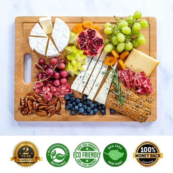 Shop Wyoming Extra Large Bamboo Cutting Board – 17×12.5 inch Wood Cutting Board for Meat, Cheese, Veggies – Wood Serving Tray with Juice Groove and 3 Compartments