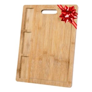 Shop Wyoming Extra Large Bamboo Cutting Board – 17×12.5 inch Wood Cutting Board for Meat, Cheese, Veggies – Wood Serving Tray with Juice Groove and 3 Compartments