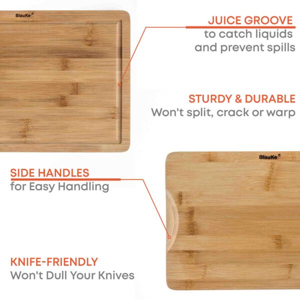 Shop Wyoming Wooden Cutting Boards for Kitchen with Juice Groove and Handles – Bamboo Chopping Boards Set of 3 – Wood Serving Trays