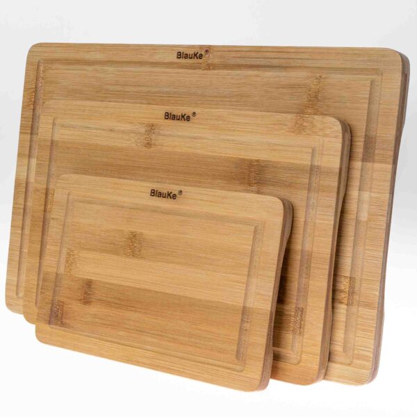 Shop Wyoming Wooden Cutting Boards for Kitchen with Juice Groove and Handles – Bamboo Chopping Boards Set of 3 – Wood Serving Trays