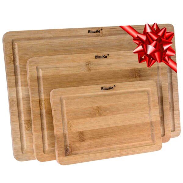 Shop Wyoming Wooden Cutting Boards for Kitchen with Juice Groove and Handles – Bamboo Chopping Boards Set of 3 – Wood Serving Trays