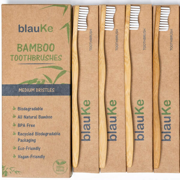 Shop Wyoming Bamboo Toothbrush Set 4-Pack – Bamboo Toothbrushes with Medium Bristles for Adults – Eco-Friendly, Biodegradable, Natural Wooden Toothbrushes