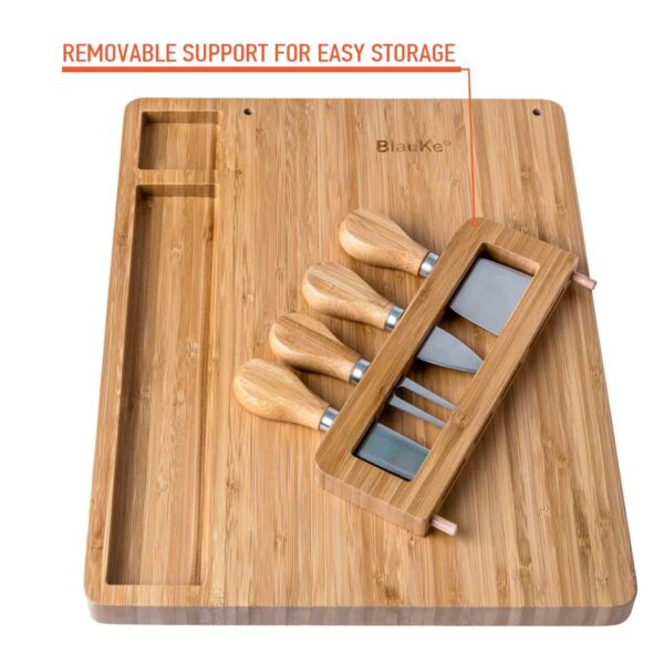 Shop Wyoming Bamboo Cheese Board and Knife Set – 14×11 inch Charcuterie Board with 4 Cheese Knives – Wood Serving Tray