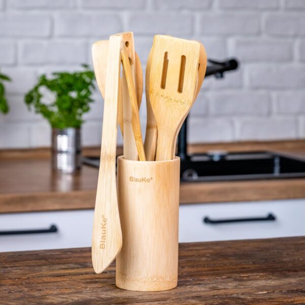 Shop Wyoming Bamboo Kitchen Utensils Set 8-Pack – Wooden Cooking Utensils for Nonstick Cookware – Wooden Cooking Spoons, Spatulas, Turner, Tongs, Utensil Holder