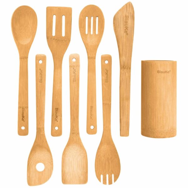 Shop Wyoming Bamboo Kitchen Utensils Set 8-Pack – Wooden Cooking Utensils for Nonstick Cookware – Wooden Cooking Spoons, Spatulas, Turner, Tongs, Utensil Holder