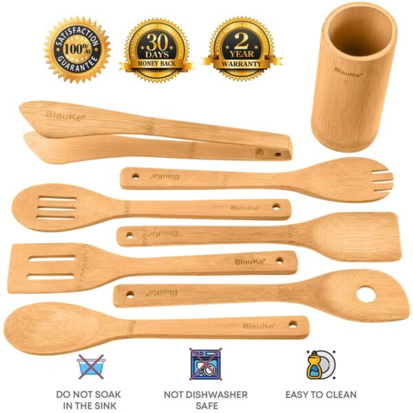 Shop Wyoming Bamboo Kitchen Utensils Set 8-Pack – Wooden Cooking Utensils for Nonstick Cookware – Wooden Cooking Spoons, Spatulas, Turner, Tongs, Utensil Holder