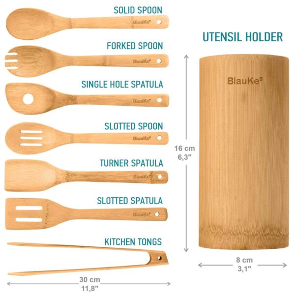 Shop Wyoming Bamboo Kitchen Utensils Set 8-Pack – Wooden Cooking Utensils for Nonstick Cookware – Wooden Cooking Spoons, Spatulas, Turner, Tongs, Utensil Holder