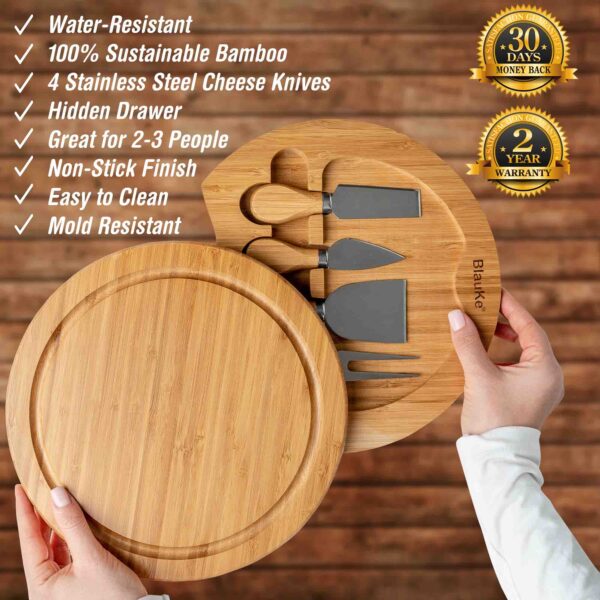 Shop Wyoming Bamboo Cheese Board and Knife Set – 10 Inch Swiveling Charcuterie Board with Slide-Out Drawer