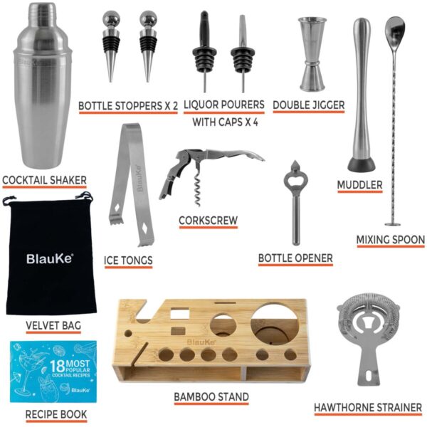 Shop Wyoming Stainless Steel Cocktail Shaker Set with Stand – 17-Piece Mixology Bartender Kit, Bar Set – 25oz Martini Shaker, Jigger, Strainer, Muddler, Mixing Spoon