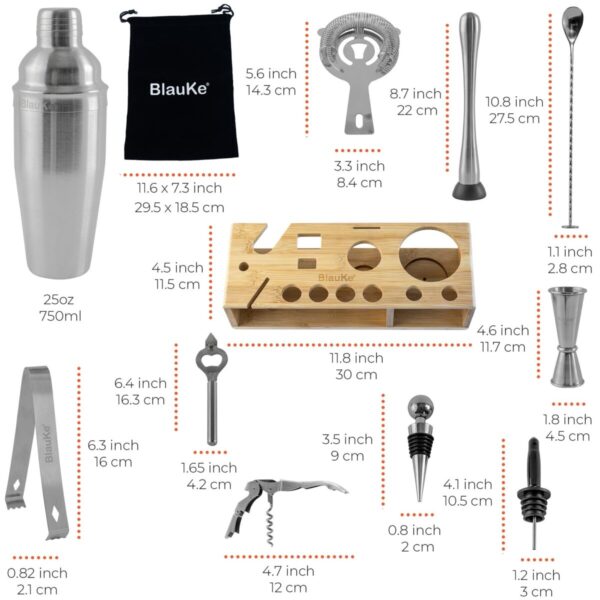 Shop Wyoming Stainless Steel Cocktail Shaker Set with Stand – 17-Piece Mixology Bartender Kit, Bar Set – 25oz Martini Shaker, Jigger, Strainer, Muddler, Mixing Spoon