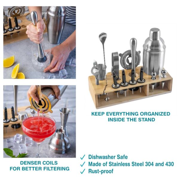 Shop Wyoming Stainless Steel Cocktail Shaker Set with Stand – 17-Piece Mixology Bartender Kit, Bar Set – 25oz Martini Shaker, Jigger, Strainer, Muddler, Mixing Spoon