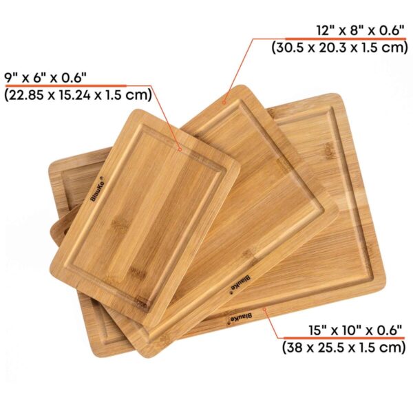 Shop Wyoming Wooden Cutting Boards for Kitchen with Juice Groove and Handles – Bamboo Chopping Boards Set of 3 – Wood Serving Trays