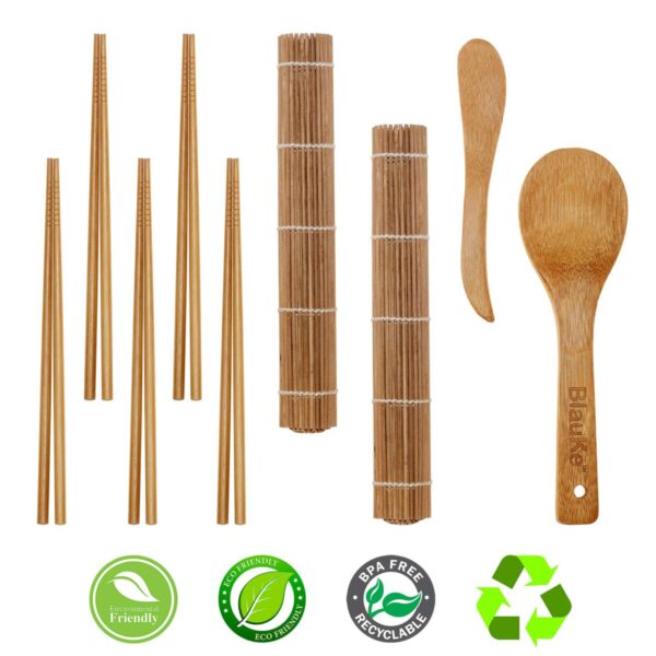 Shop Wyoming Bamboo Sushi Making Kit with 2 Sushi Rolling Mats, 5 Pairs of Reusable Bamboo Chopsticks, 1 Rice Paddle and 1 Spreader – Beginner Sushi Kit