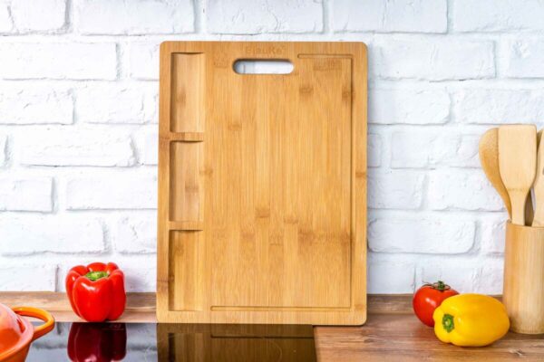 Shop Wyoming Extra Large Bamboo Cutting Board – 17×12.5 inch Wood Cutting Board for Meat, Cheese, Veggies – Wood Serving Tray with Juice Groove and 3 Compartments