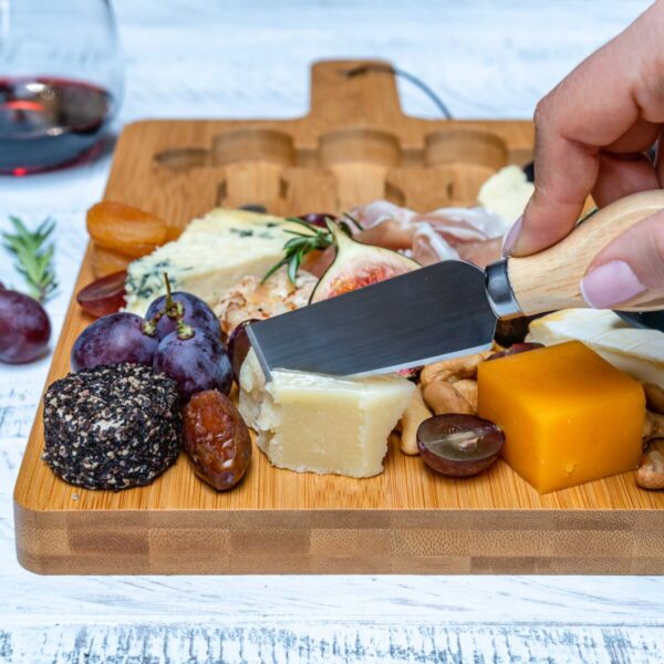 Shop Wyoming Bamboo Cheese Board and Knife Set – 12×8 inch Charcuterie Board with Magnetic Cutlery Storage – Wood Serving Tray with Handle