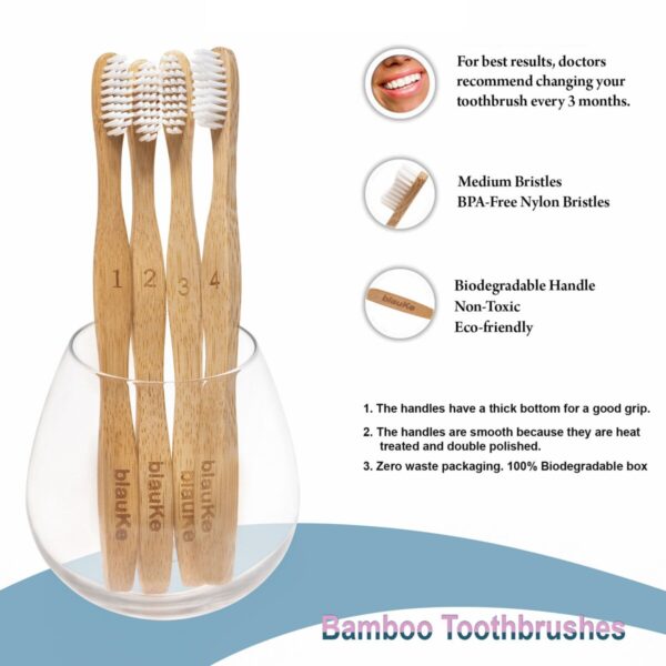 Shop Wyoming Bamboo Toothbrush Set 4-Pack – Bamboo Toothbrushes with Medium Bristles for Adults – Eco-Friendly, Biodegradable, Natural Wooden Toothbrushes