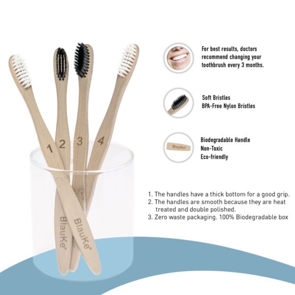 Shop Wyoming Bamboo Toothbrush Set 4-Pack – Bamboo Toothbrushes with Soft Bristles for Adults – Eco-Friendly, Biodegradable, Natural Wooden Toothbrushes