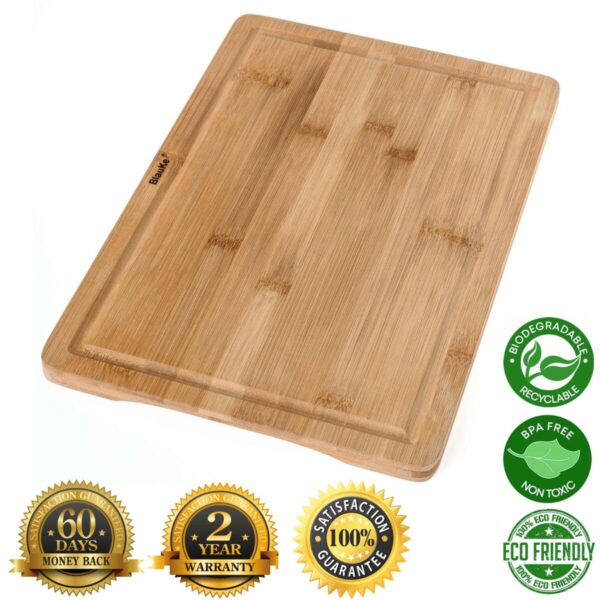 Shop Wyoming Wood Cutting Board for Kitchen 15×10 inch – Wooden Serving Tray – Large Bamboo Chopping Board with Juice Groove and Handles