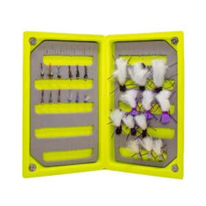 Shop Wyoming JHFLYCO Loaded Foam Fly Box – Hopper Dropper Assortment – Includes 50m 4X Fluoroflex Tippet