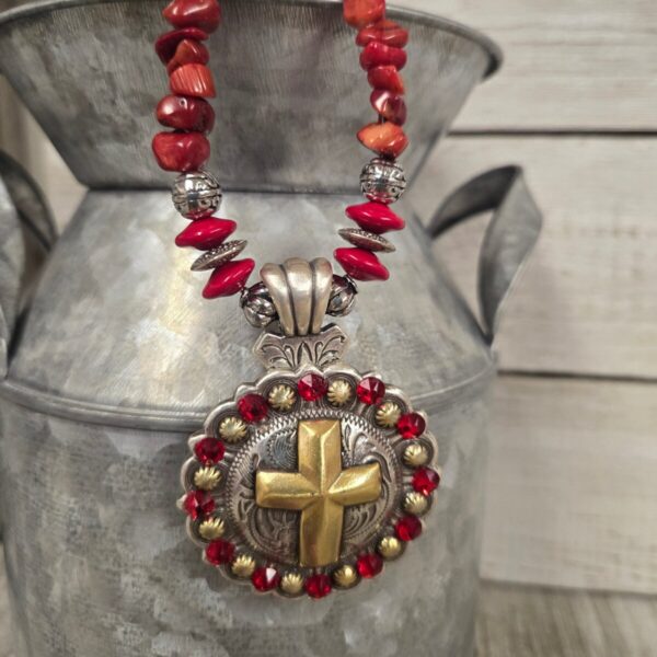 Shop Wyoming Red Coral Nugget Cross Concho Necklace