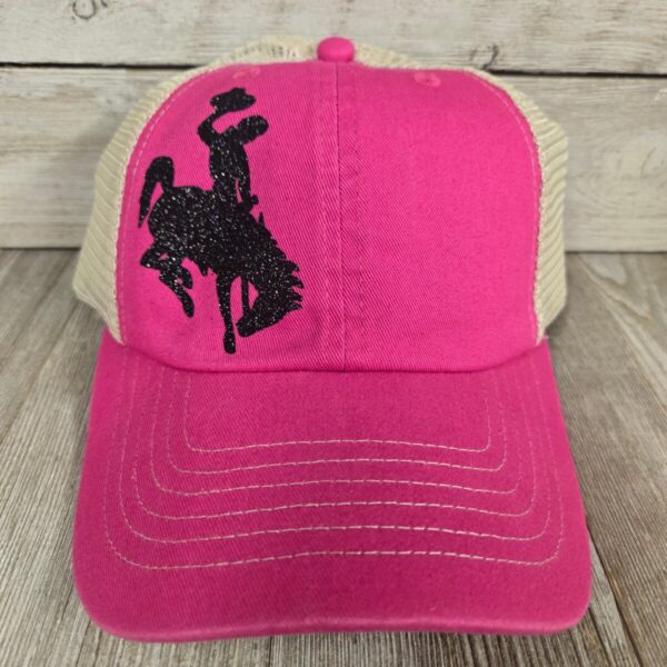 Shop Wyoming Hot Pink & Black Bucking horse & Rider®️ Mesh Back cap