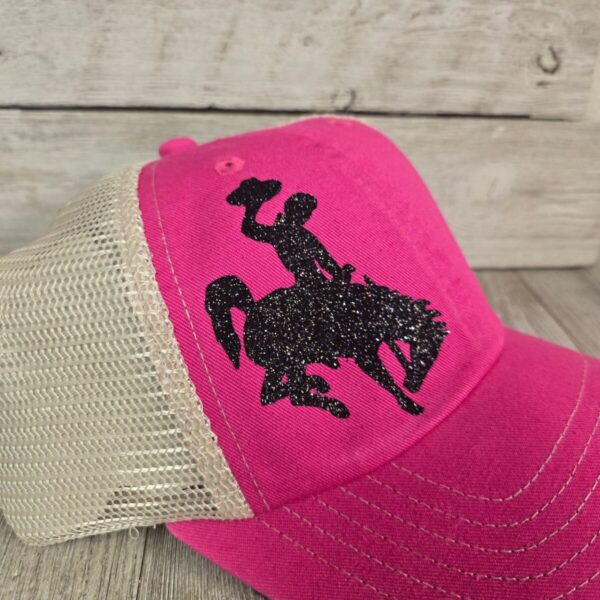 Shop Wyoming Hot Pink & Black Bucking horse & Rider®️ Mesh Back cap