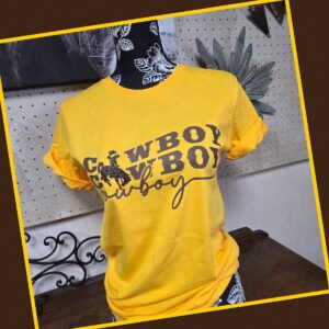 Shop Wyoming Those Cowboys!~ Steamboat ~ Wyo Gold Bella Tee