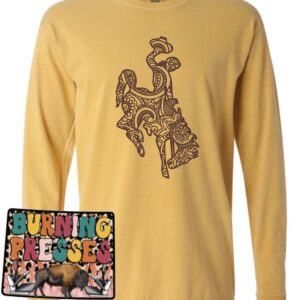 Shop Wyoming Wyoming Bucking horse on gold long sleeves or crewneck