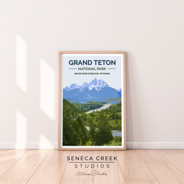 Shop Wyoming Grand Teton National Park, Snake River Overlook 12×18 High Quality Vintage Poster Art Print – Original Artwork by Seneca Creek Studios