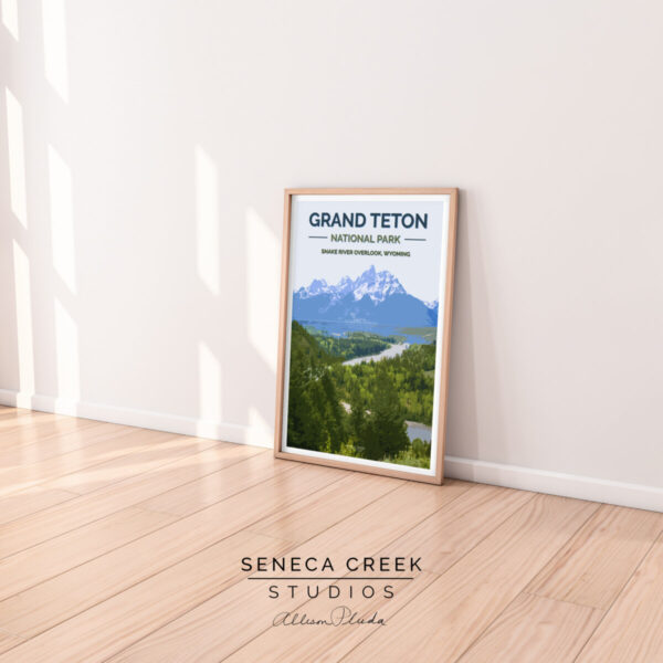 Shop Wyoming Grand Teton National Park, Snake River Overlook 12×18 High Quality Vintage Poster Art Print – Original Artwork by Seneca Creek Studios