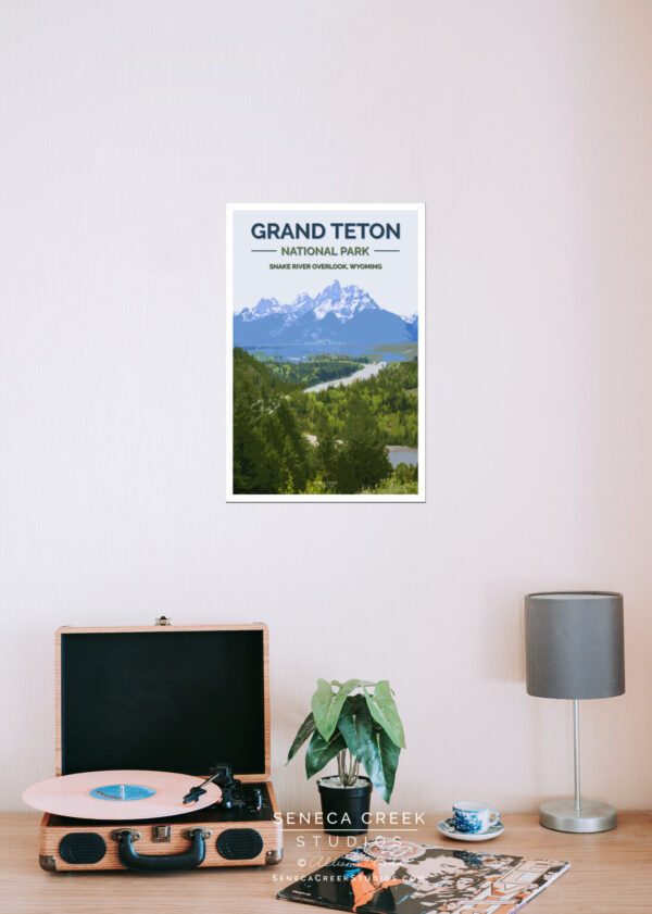 Shop Wyoming Grand Teton National Park, Snake River Overlook 12×18 High Quality Vintage Poster Art Print – Original Artwork by Seneca Creek Studios