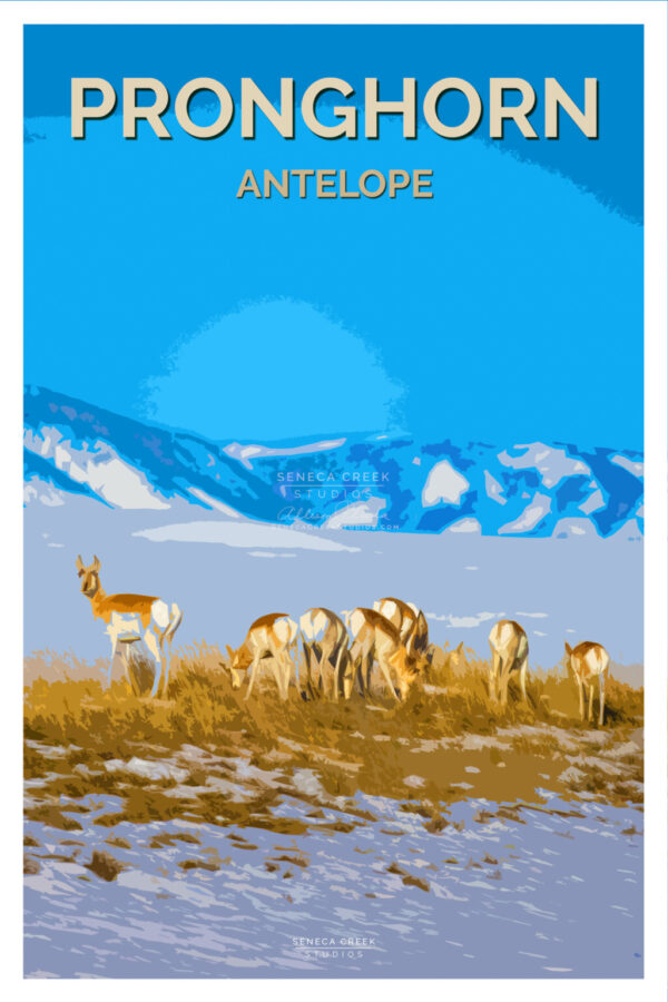 Shop Wyoming Pronghorn Antelope 12×18 High Quality Vintage Poster Art Print – Original Artwork by Seneca Creek Studios