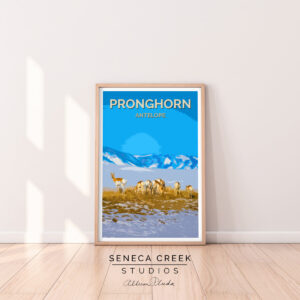 Shop Wyoming Pronghorn Antelope 12×18 High Quality Vintage Poster Art Print – Original Artwork by Seneca Creek Studios