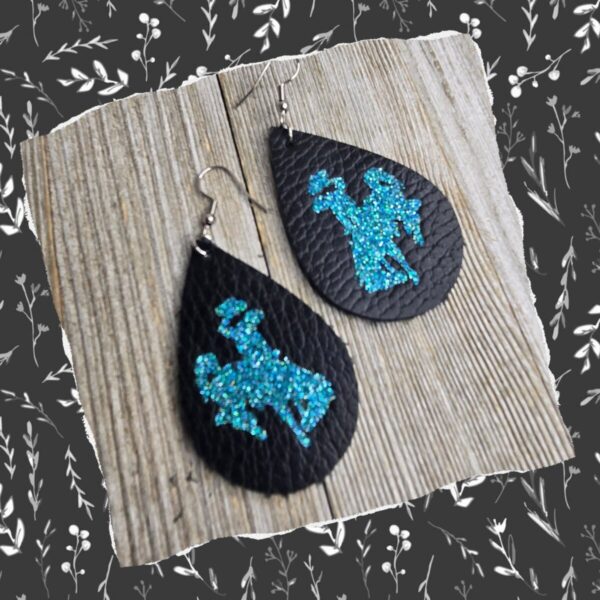 Shop Wyoming Bucking Horse & Rider®️ Leather Earrings Black & Teal