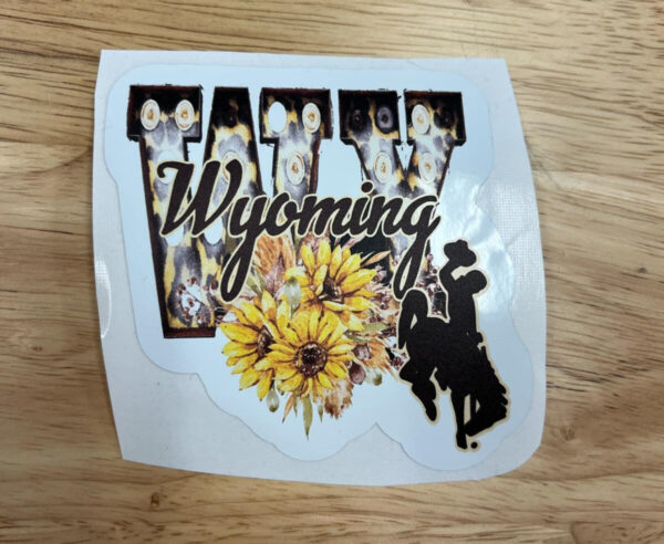 Shop Wyoming Wyoming w/ Sunflower and Bucking Horse Design 3.25″ Sticker